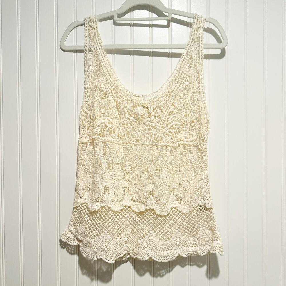 Denim Supply Ralph Lauren Cream Lace Tank Cotton Boho Fairy Romantic Size Medium